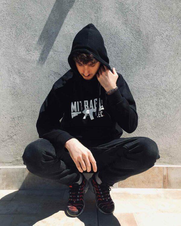 Mitraglia Rec. - Joe Sfrè wearing the Official Black Hoodie, Product Shot