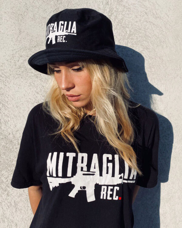 Mitraglia Rec. - Carolina Brizzi wearing the Official Black T-Shirt, Product Shot